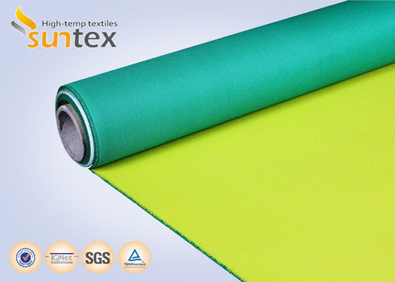 Tessuto in fibra di vetro rivestito in PU giallo-verde, materiale per tende tagliafuoco per sistemi di distribuzione dell'aria e saldatura